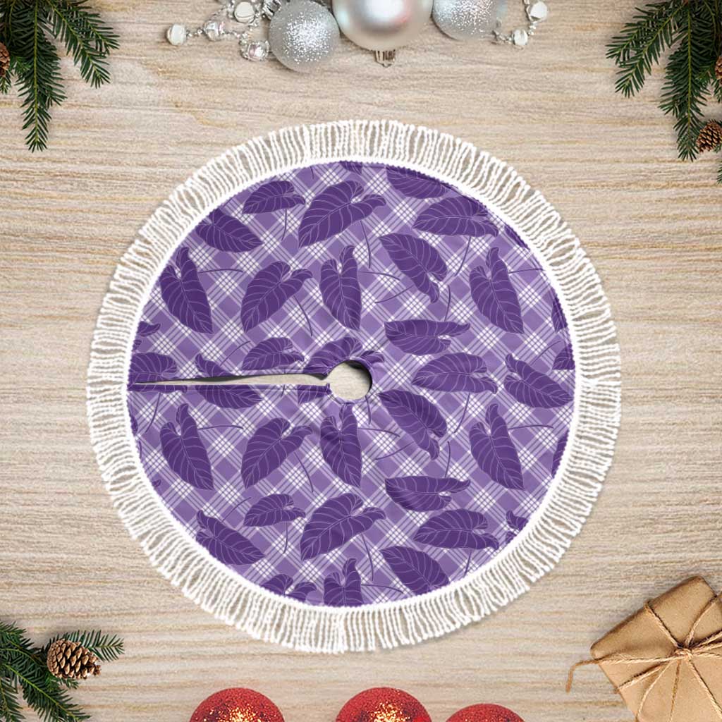 Purple Hawaii Kalo Palaka Motifs Tree Skirt Hawaiian Taro Leaves Elegant Vibes - Polynesian Pride