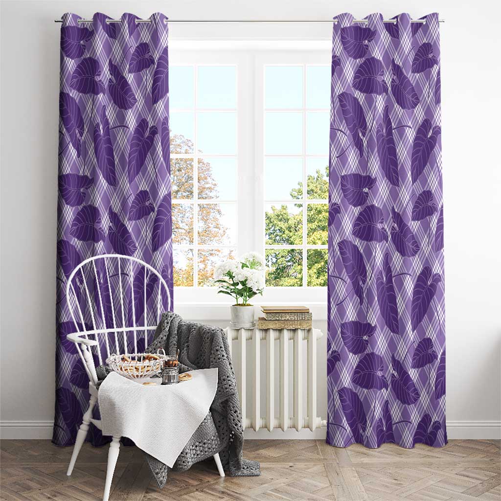 Purple Hawaii Kalo Palaka Motifs Window Curtain Hawaiian Taro Leaves Elegant Vibes - Polynesian Pride