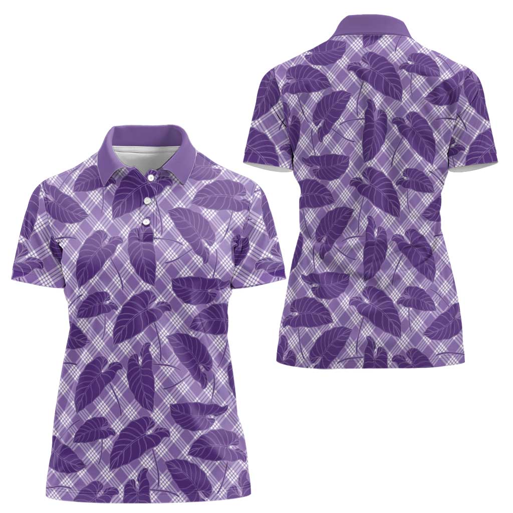 Purple Hawaii Kalo Palaka Motifs Women Polo Shirt Hawaiian Taro Leaves Elegant Vibes - Polynesian Pride
