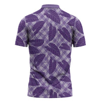 Purple Hawaii Kalo Palaka Motifs Zipper Polo Shirt Hawaiian Taro Leaves Elegant Vibes - Polynesian Pride