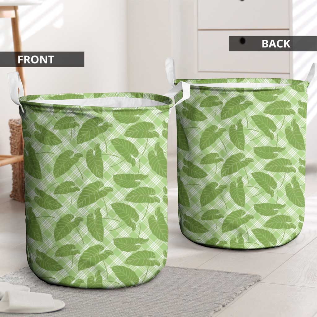 Green Hawaii Kalo Palaka Motifs Laundry Basket Hawaiian Taro Leaves Elegant Vibes LT14 - Polynesian Pride