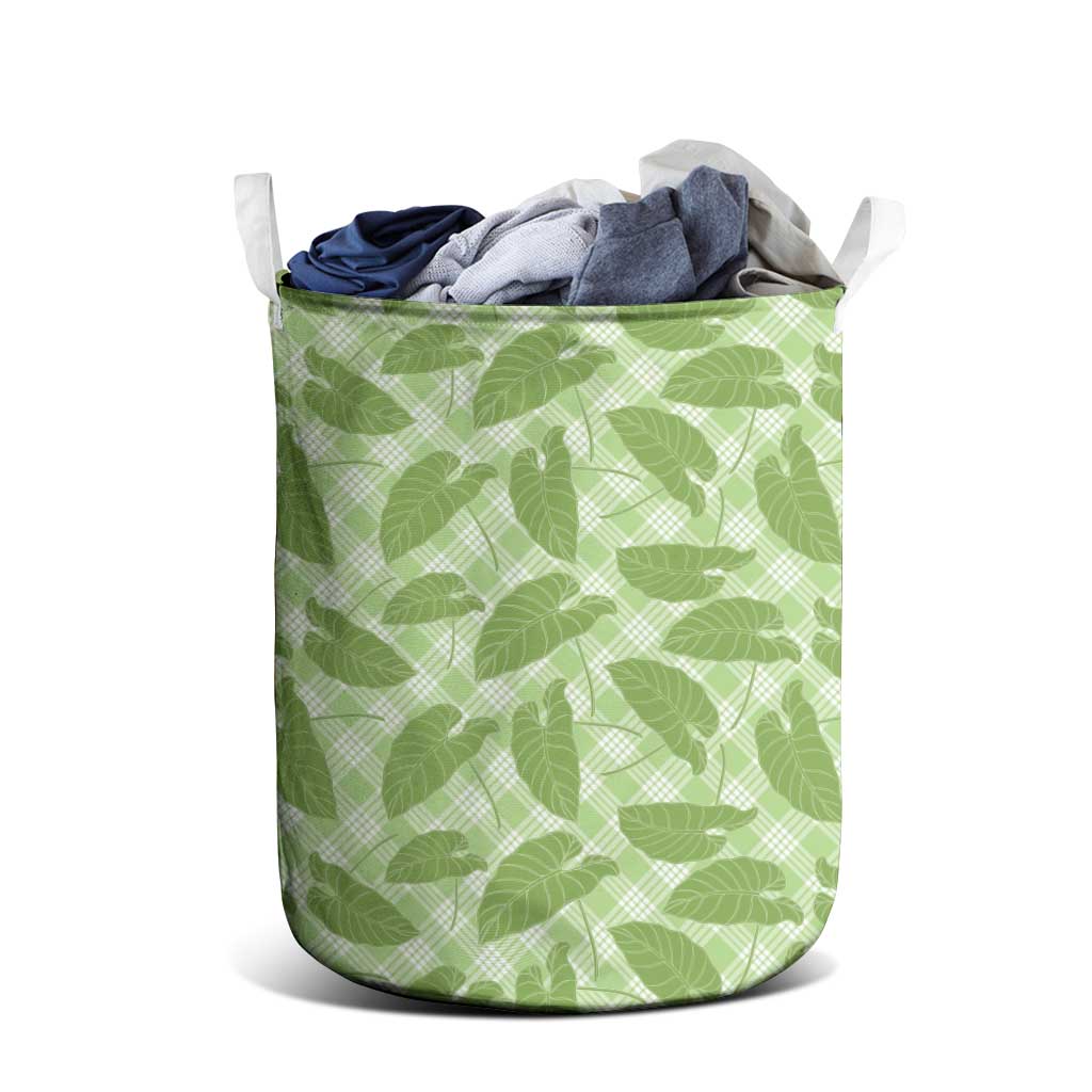 Green Hawaii Kalo Palaka Motifs Laundry Basket Hawaiian Taro Leaves Elegant Vibes LT14 - Polynesian Pride
