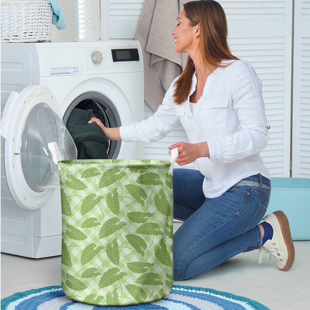 Green Hawaii Kalo Palaka Motifs Laundry Basket Hawaiian Taro Leaves Elegant Vibes LT14 - Polynesian Pride