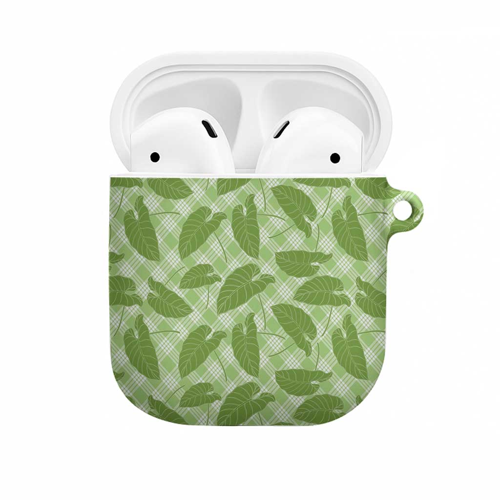 Green Hawaii Kalo Palaka Motifs AirPods Case Hawaiian Taro Leaves Elegant Vibes - Polynesian Pride