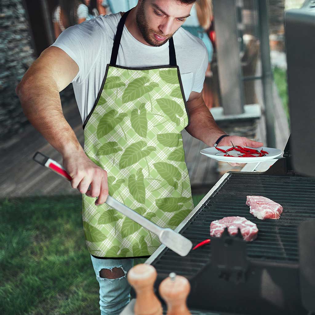 Green Hawaii Kalo Palaka Motifs Apron Hawaiian Taro Leaves Elegant Vibes - Polynesian Pride