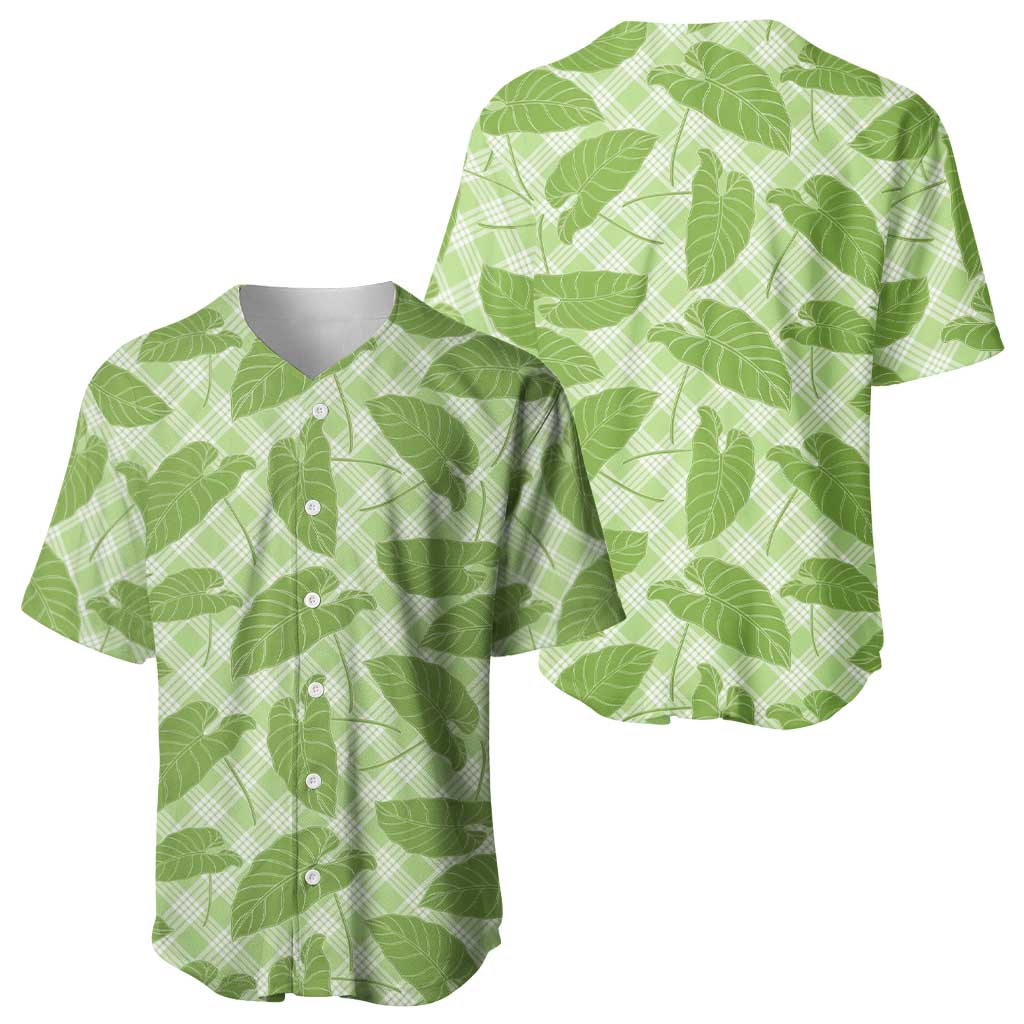 Green Hawaii Kalo Palaka Motifs Baseball Jersey Hawaiian Taro Leaves Elegant Vibes - Polynesian Pride