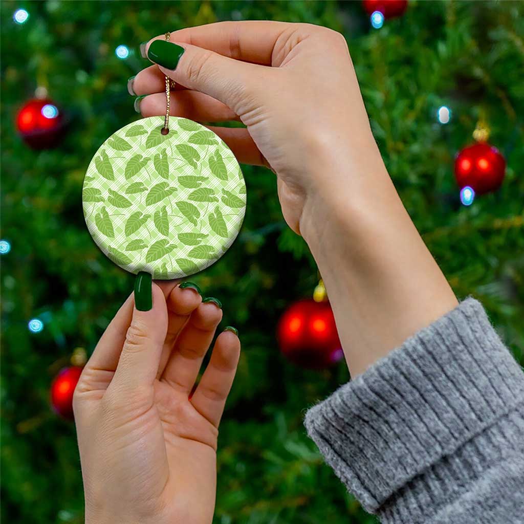 Green Hawaii Kalo Palaka Motifs Ceramic Ornament Hawaiian Taro Leaves Elegant Vibes - Polynesian Pride