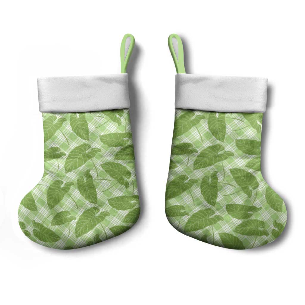 Green Hawaii Kalo Palaka Motifs Christmas Stocking Hawaiian Taro Leaves Elegant Vibes LT14 - Polynesian Pride