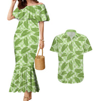 Green Hawaii Kalo Palaka Motifs Couples Matching Mermaid Dress and Hawaiian Shirt Hawaiian Taro Leaves Elegant Vibes LT14 Green - Polynesian Pride