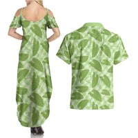 Green Hawaii Kalo Palaka Motifs Couples Matching Summer Maxi Dress and Hawaiian Shirt Hawaiian Taro Leaves Elegant Vibes - Polynesian Pride
