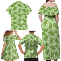 Green Hawaii Kalo Palaka Motifs Family Matching Off Shoulder Maxi Dress and Hawaiian Shirt Hawaiian Taro Leaves Elegant Vibes LT14 - Polynesian Pride