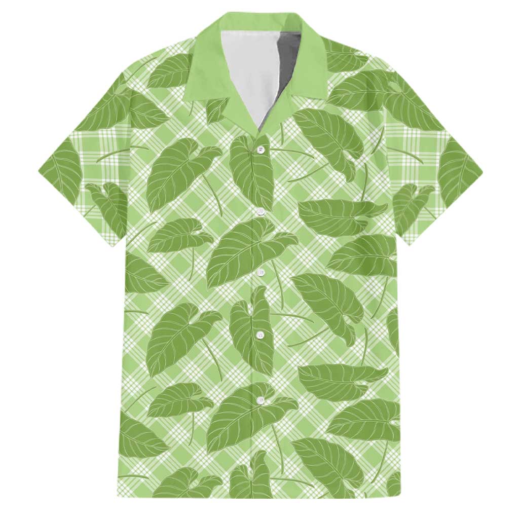Green Hawaii Kalo Palaka Motifs Family Matching Off Shoulder Maxi Dress and Hawaiian Shirt Hawaiian Taro Leaves Elegant Vibes LT14 Dad's Shirt - Short Sleeve Green - Polynesian Pride