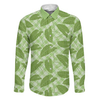 Green Hawaii Kalo Palaka Motifs Family Matching Off Shoulder Maxi Dress and Hawaiian Shirt Hawaiian Taro Leaves Elegant Vibes LT14 Dad's Shirt - Long Sleeve Green - Polynesian Pride