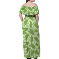 Green Hawaii Kalo Palaka Motifs Family Matching Off Shoulder Maxi Dress and Hawaiian Shirt Hawaiian Taro Leaves Elegant Vibes LT14 - Polynesian Pride