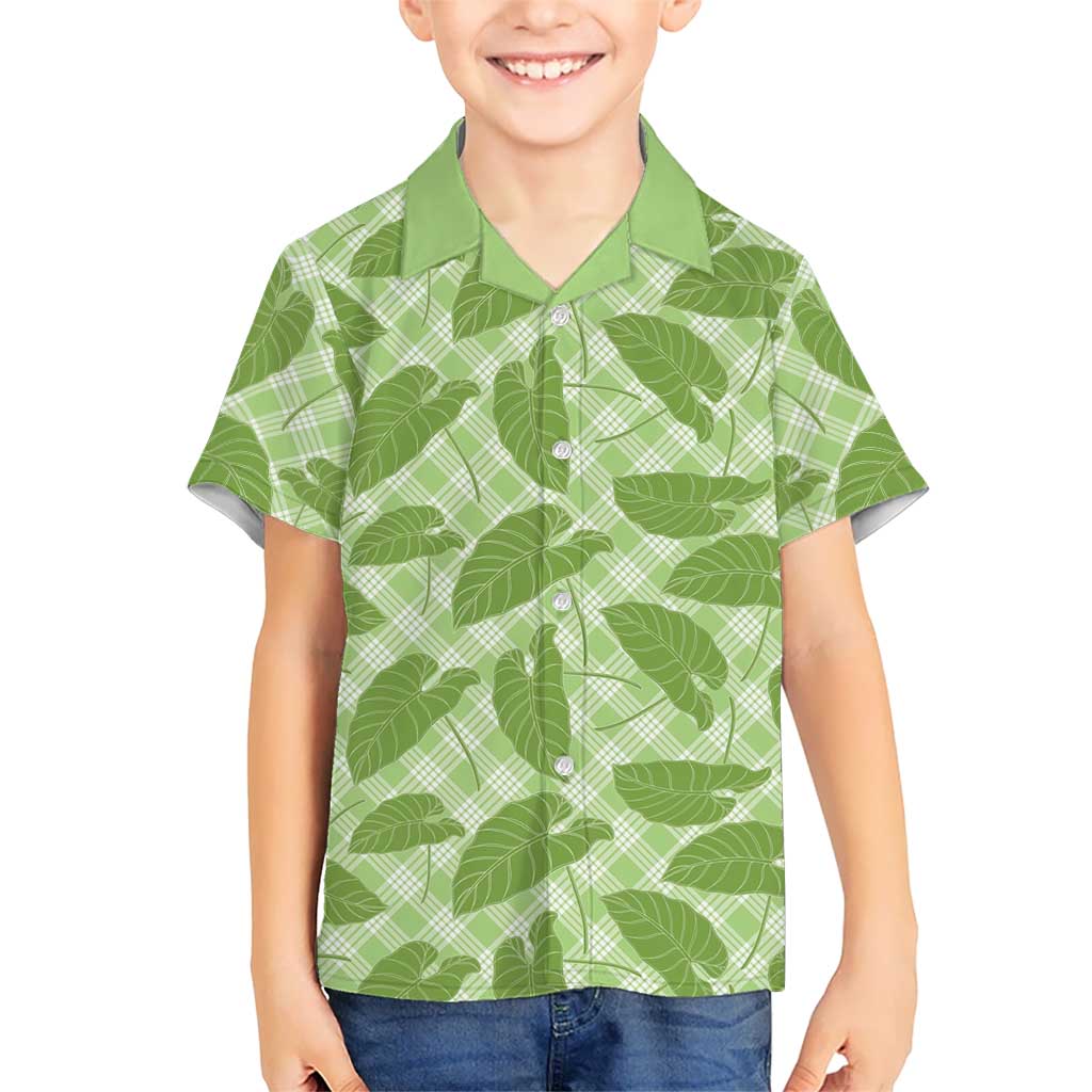 Green Hawaii Kalo Palaka Motifs Family Matching Off Shoulder Maxi Dress and Hawaiian Shirt Hawaiian Taro Leaves Elegant Vibes LT14 Son's Shirt Green - Polynesian Pride