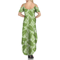 Green Hawaii Kalo Palaka Motifs Family Matching Summer Maxi Dress and Hawaiian Shirt Hawaiian Taro Leaves Elegant Vibes - Polynesian Pride