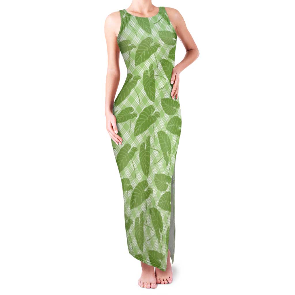 Green Hawaii Kalo Palaka Motifs Family Matching Tank Maxi Dress and Hawaiian Shirt Hawaiian Taro Leaves Elegant Vibes - Polynesian Pride