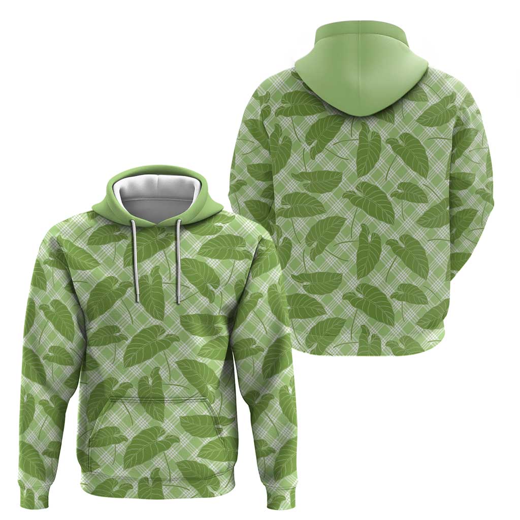 Green Hawaii Kalo Palaka Motifs Hoodie Hawaiian Taro Leaves Elegant Vibes - Polynesian Pride