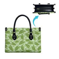 Green Hawaii Kalo Palaka Motifs Leather Bag Hawaiian Taro Leaves Elegant Vibes - Polynesian Pride