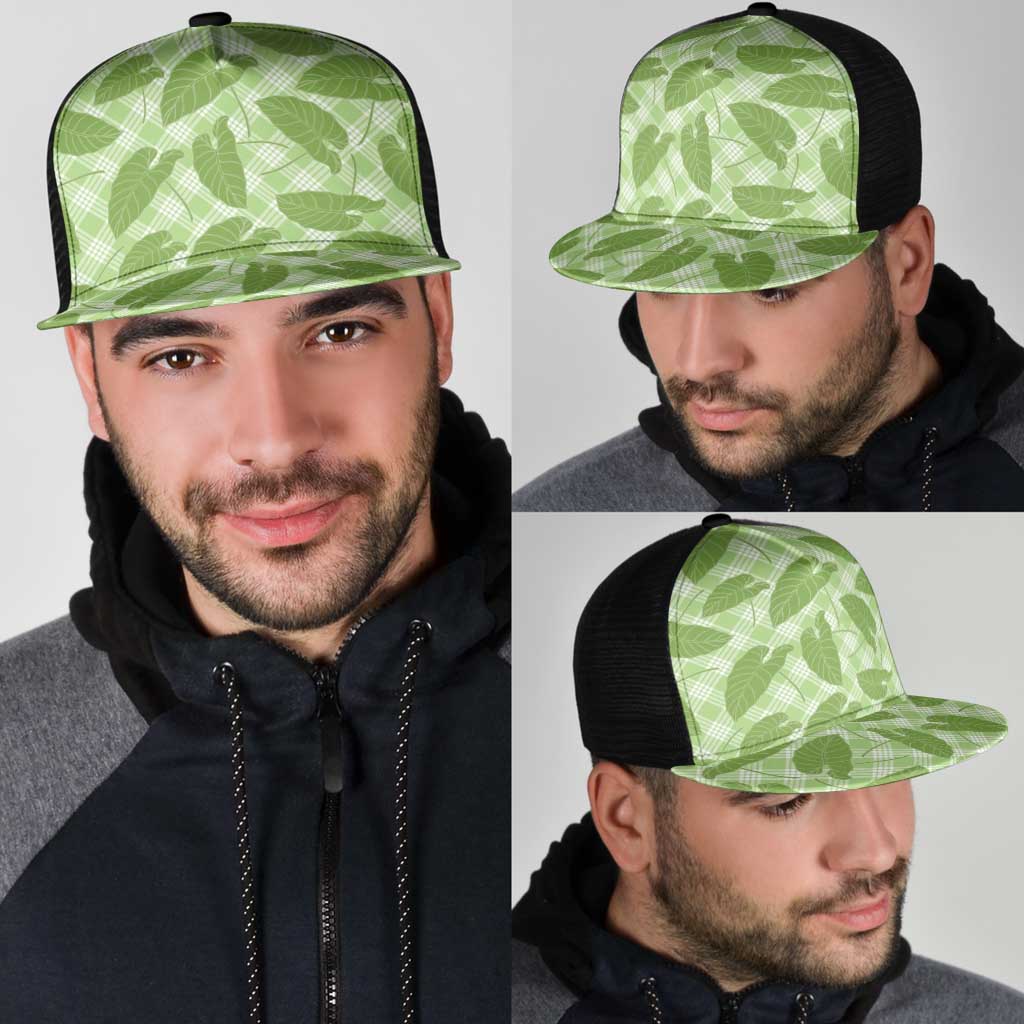 Green Hawaii Kalo Palaka Motifs Mesh Trucker Cap Hawaiian Taro Leaves Elegant Vibes LT14 - Polynesian Pride