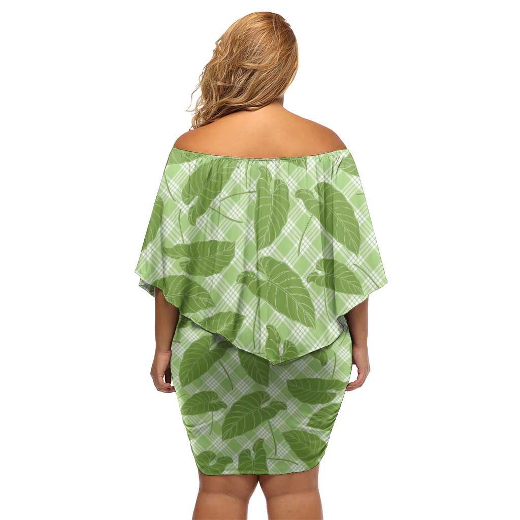 Green Hawaii Kalo Palaka Motifs Off Shoulder Short Dress Hawaiian Taro Leaves Elegant Vibes - Polynesian Pride