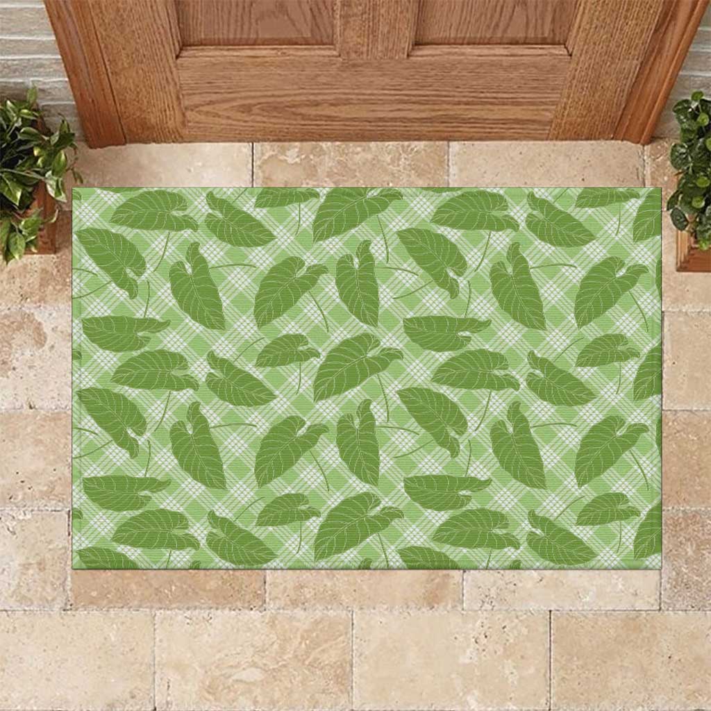 Green Hawaii Kalo Palaka Motifs Rubber Doormat Hawaiian Taro Leaves Elegant Vibes LT14 Green - Polynesian Pride