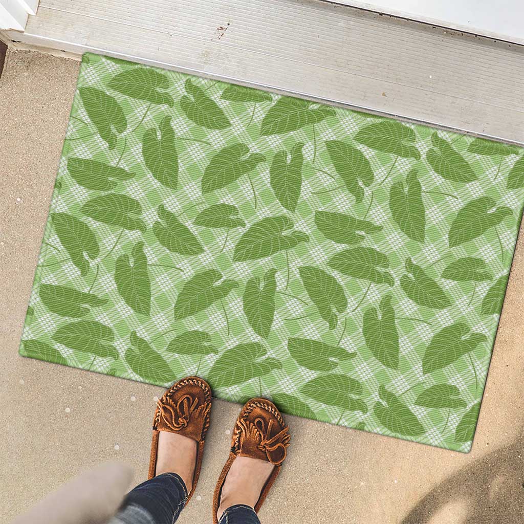 Green Hawaii Kalo Palaka Motifs Rubber Doormat Hawaiian Taro Leaves Elegant Vibes LT14 - Polynesian Pride