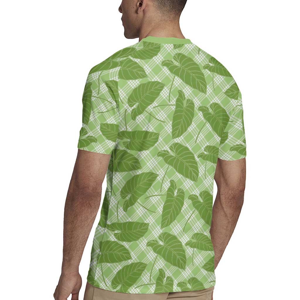 Green Hawaii Kalo Palaka Motifs Rugby Jersey Hawaiian Taro Leaves Elegant Vibes - Polynesian Pride