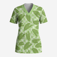 Green Hawaii Kalo Palaka Motifs Scrub Top Hawaiian Taro Leaves Elegant Vibes LT14 Adult Green - Polynesian Pride