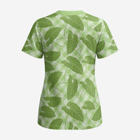 Green Hawaii Kalo Palaka Motifs Scrub Top Hawaiian Taro Leaves Elegant Vibes LT14 - Polynesian Pride