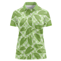 Green Hawaii Kalo Palaka Motifs Women Polo Shirt Hawaiian Taro Leaves Elegant Vibes LT14 Female Green - Polynesian Pride