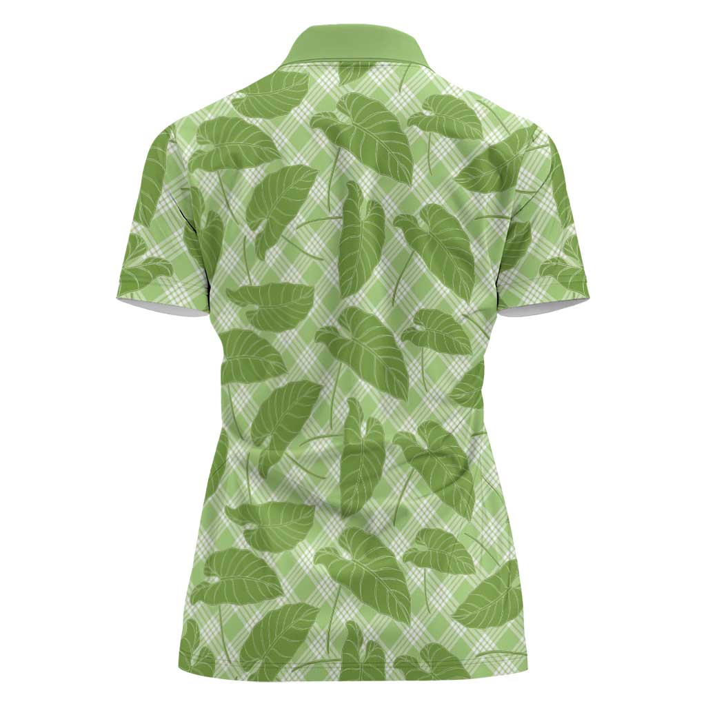 Green Hawaii Kalo Palaka Motifs Women Polo Shirt Hawaiian Taro Leaves Elegant Vibes LT14 - Polynesian Pride