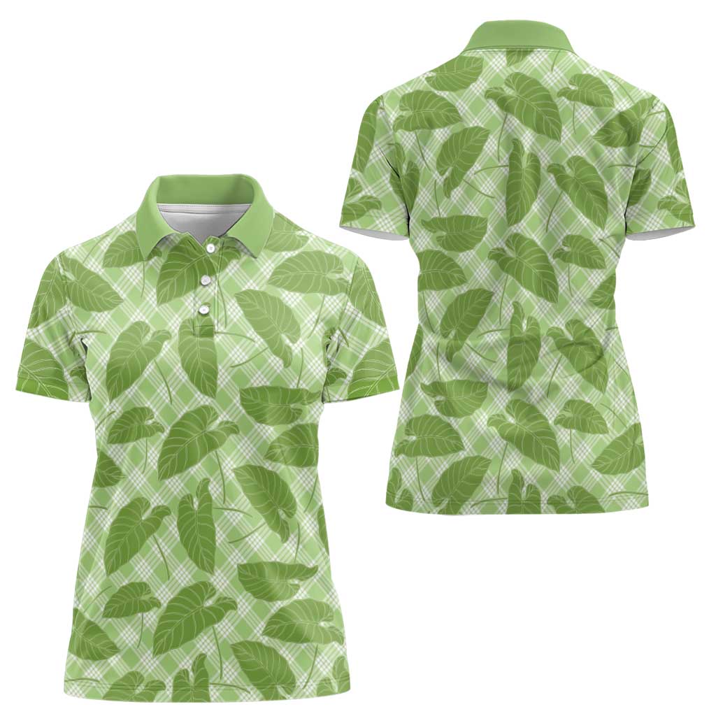 Green Hawaii Kalo Palaka Motifs Women Polo Shirt Hawaiian Taro Leaves Elegant Vibes LT14 - Polynesian Pride