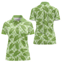 Green Hawaii Kalo Palaka Motifs Women Polo Shirt Hawaiian Taro Leaves Elegant Vibes LT14 - Polynesian Pride