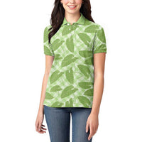 Green Hawaii Kalo Palaka Motifs Women Polo Shirt Hawaiian Taro Leaves Elegant Vibes LT14 - Polynesian Pride