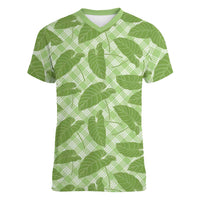 Green Hawaii Kalo Palaka Motifs Women V-Neck T-Shirt Hawaiian Taro Leaves Elegant Vibes - Polynesian Pride