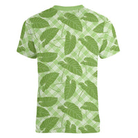 Green Hawaii Kalo Palaka Motifs Women V-Neck T-Shirt Hawaiian Taro Leaves Elegant Vibes - Polynesian Pride