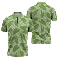 Green Hawaii Kalo Palaka Motifs Zipper Polo Shirt Hawaiian Taro Leaves Elegant Vibes - Polynesian Pride
