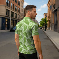 Green Hawaii Kalo Palaka Motifs Zipper Polo Shirt Hawaiian Taro Leaves Elegant Vibes - Polynesian Pride