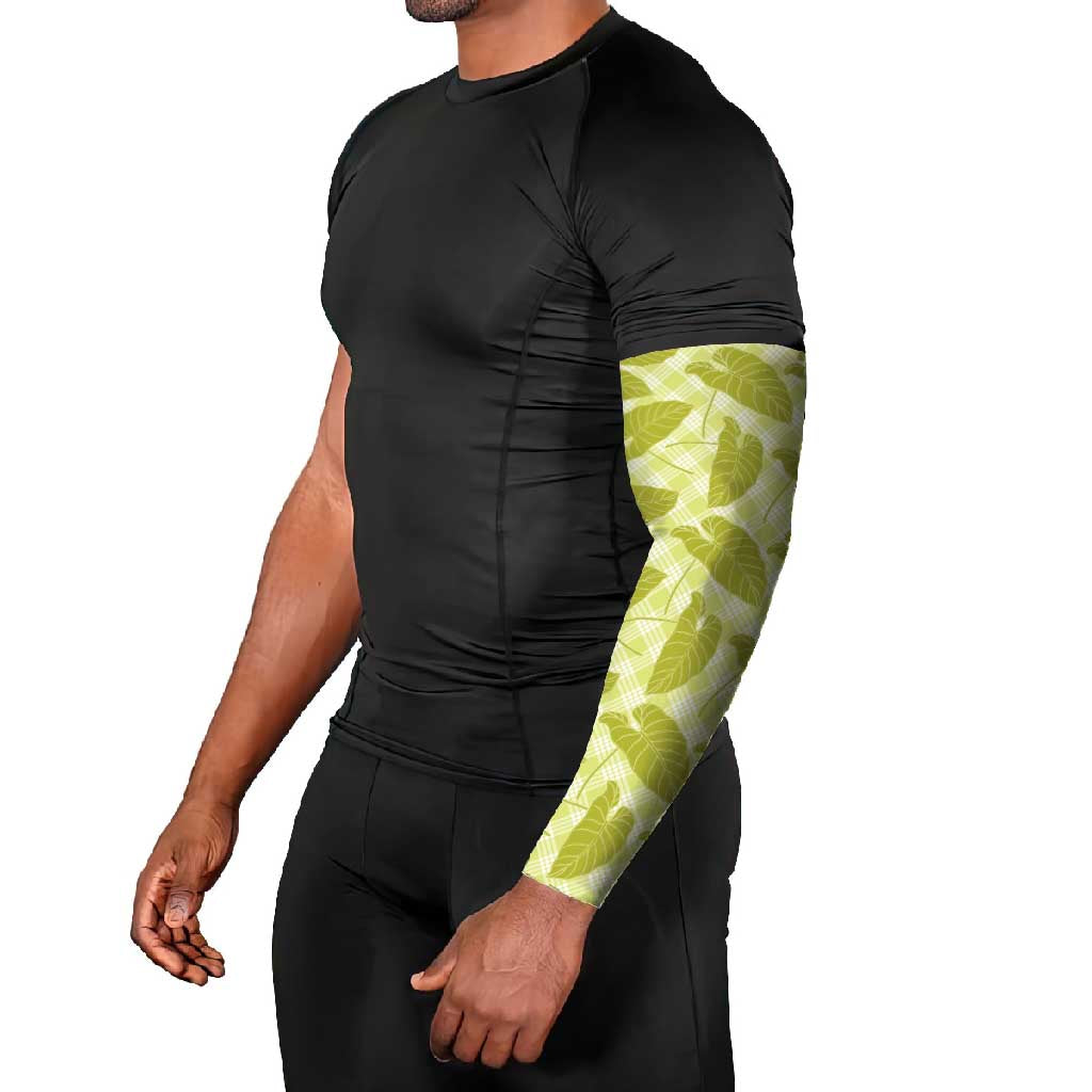 Lime Green Hawaii Kalo Palaka Motifs Arm Sleeves Hawaiian Taro Leaves Elegant Vibes - Polynesian Pride
