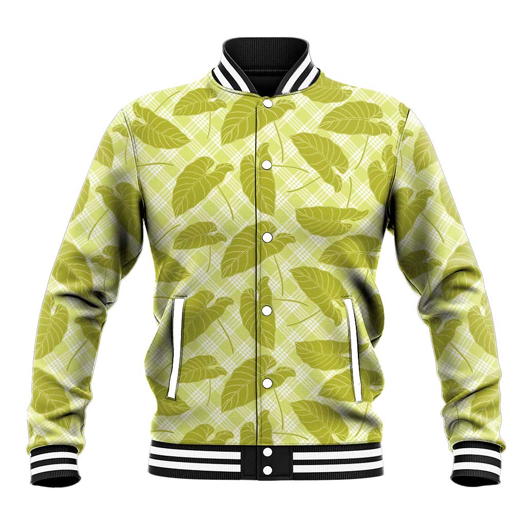 Lime Green Hawaii Kalo Palaka Motifs Baseball Jacket Hawaiian Taro Leaves Elegant Vibes LT14 Unisex Lime Green - Polynesian Pride