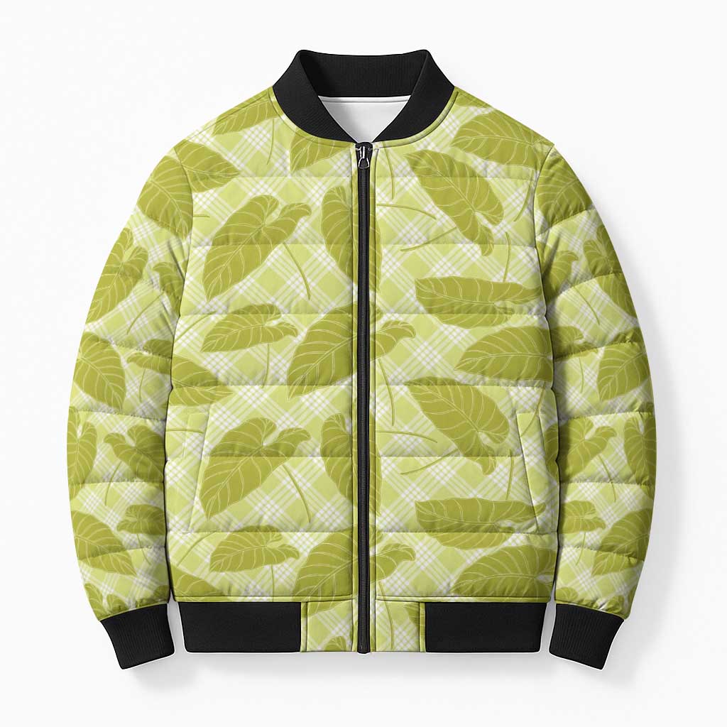 Lime Green Hawaii Kalo Palaka Motifs Bomber Puffer Jacket Hawaiian Taro Leaves Elegant Vibes LT14 Unisex Lime Green - Polynesian Pride