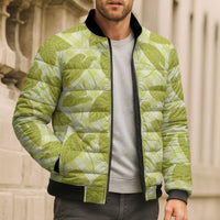 Lime Green Hawaii Kalo Palaka Motifs Bomber Puffer Jacket Hawaiian Taro Leaves Elegant Vibes LT14 - Polynesian Pride