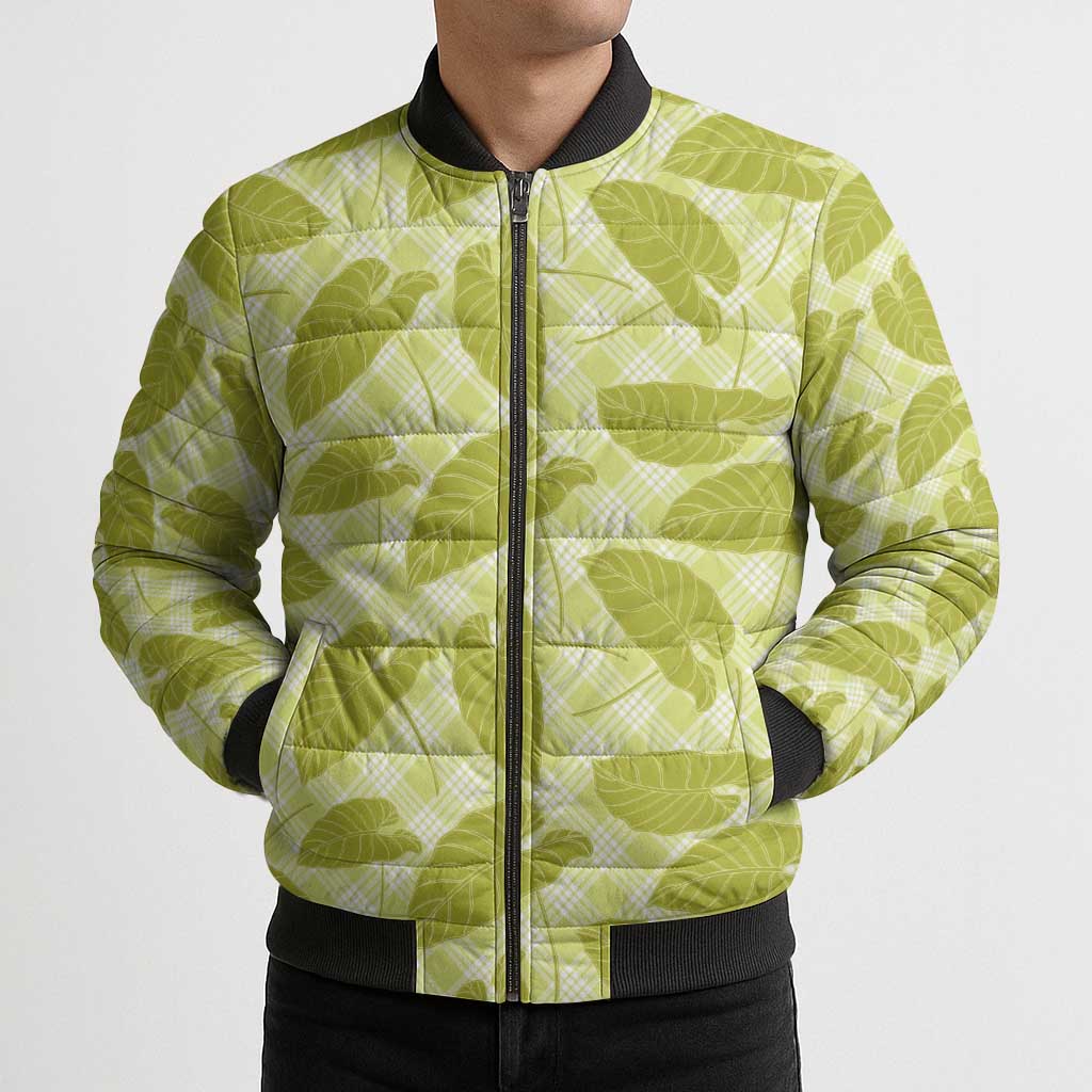 Lime Green Hawaii Kalo Palaka Motifs Bomber Puffer Jacket Hawaiian Taro Leaves Elegant Vibes LT14 - Polynesian Pride