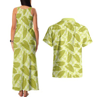 Lime Green Hawaii Kalo Palaka Motifs Couples Matching Tank Maxi Dress and Hawaiian Shirt Hawaiian Taro Leaves Elegant Vibes - Polynesian Pride