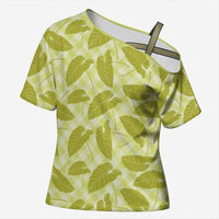 Lime Green Hawaii Kalo Palaka Motifs Cross Shoulder Shirt Hawaiian Taro Leaves Elegant Vibes - Polynesian Pride