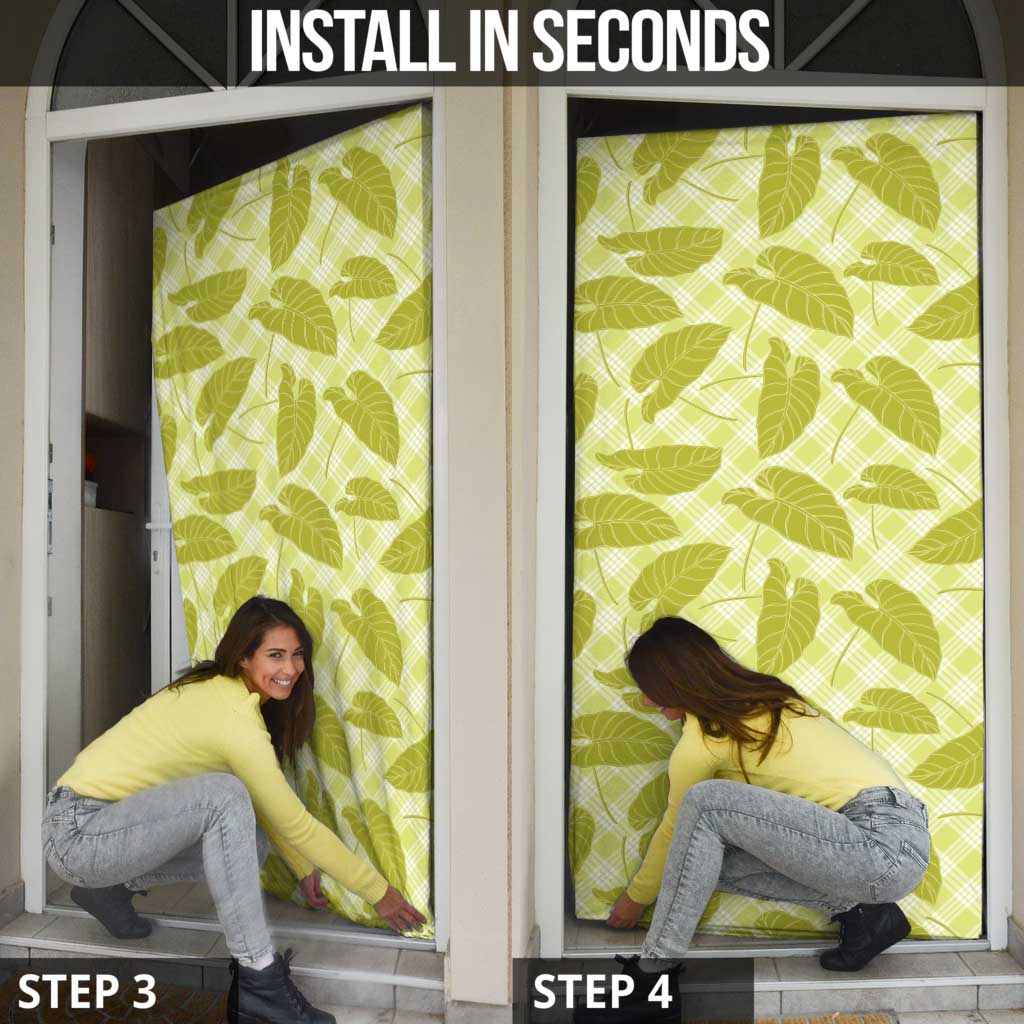 Lime Green Hawaii Kalo Palaka Motifs Door Cover Hawaiian Taro Leaves Elegant Vibes - Polynesian Pride