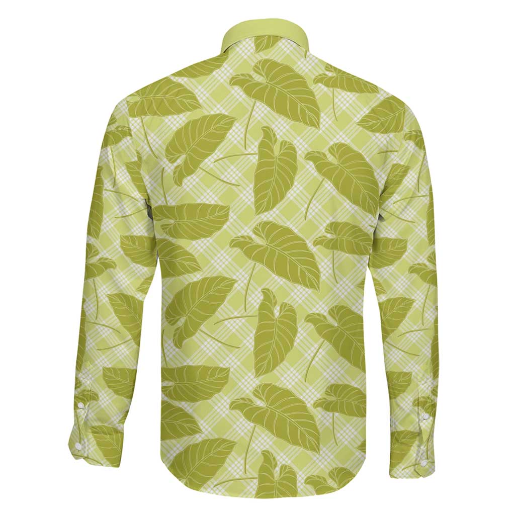 Lime Green Hawaii Kalo Palaka Motifs Family Matching Off The Shoulder Long Sleeve Dress and Hawaiian Shirt Hawaiian Taro Leaves Elegant Vibes - Polynesian Pride