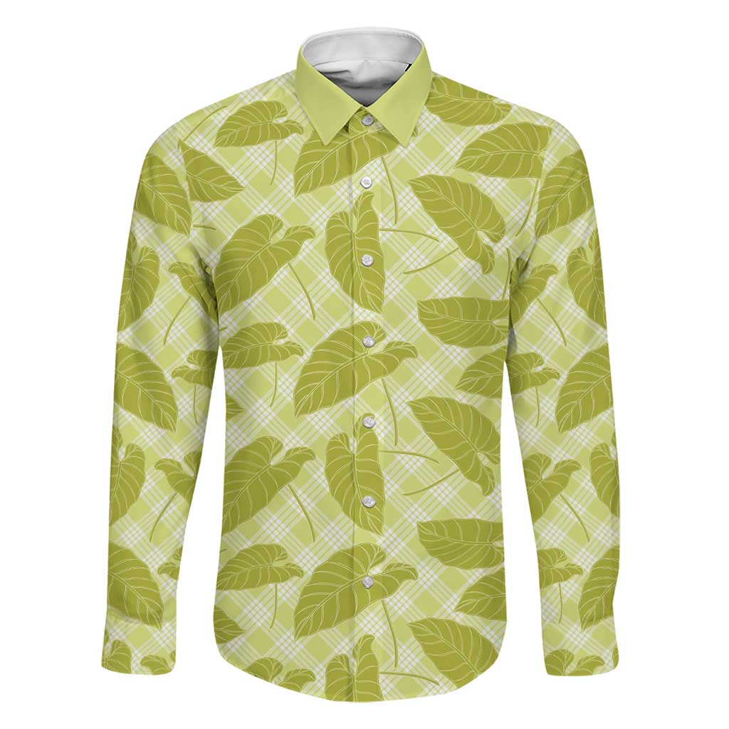 Lime Green Hawaii Kalo Palaka Motifs Family Matching Off Shoulder Maxi Dress and Hawaiian Shirt Hawaiian Taro Leaves Elegant Vibes - Polynesian Pride