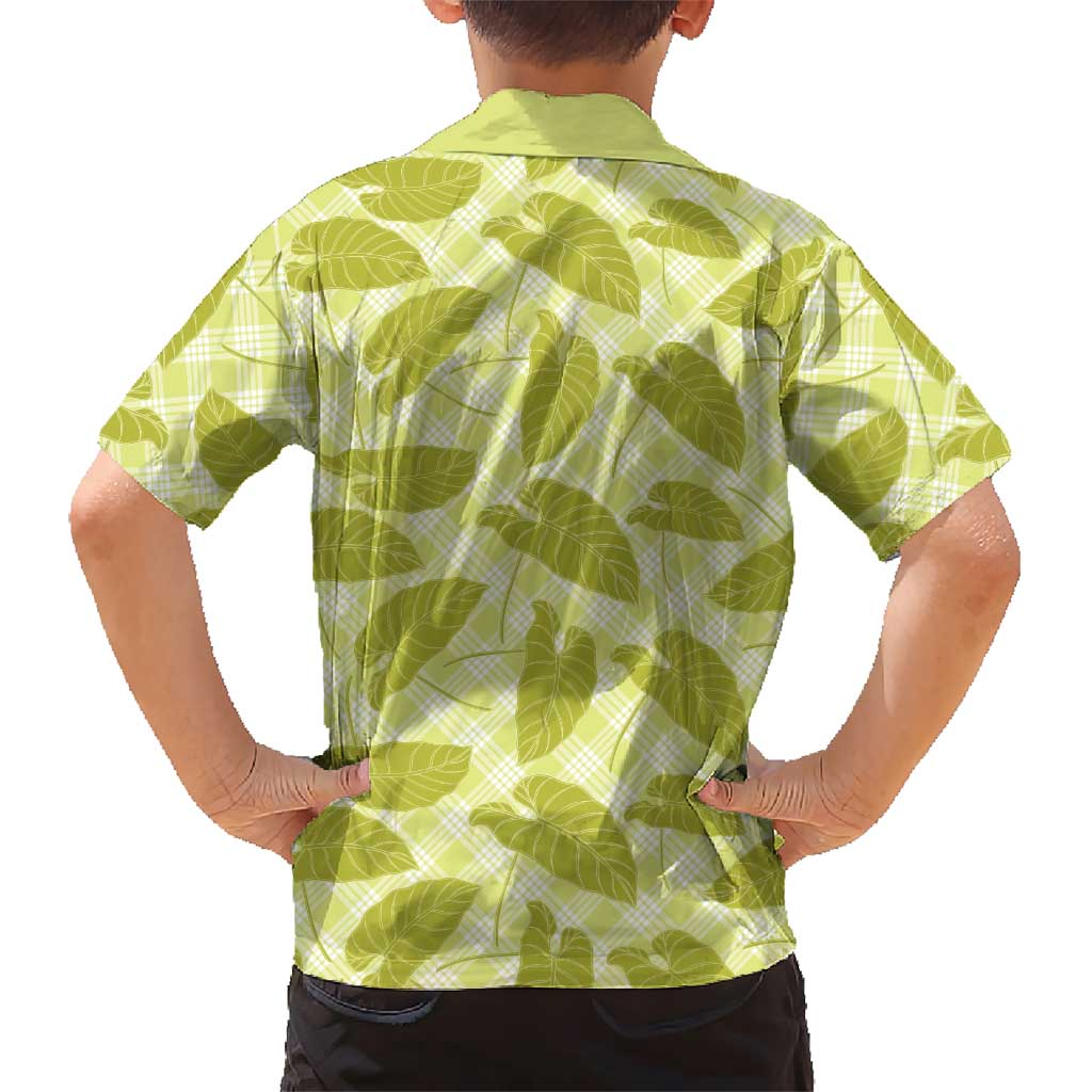 Lime Green Hawaii Kalo Palaka Motifs Family Matching Short Sleeve Bodycon Dress and Hawaiian Shirt Hawaiian Taro Leaves Elegant Vibes - Polynesian Pride